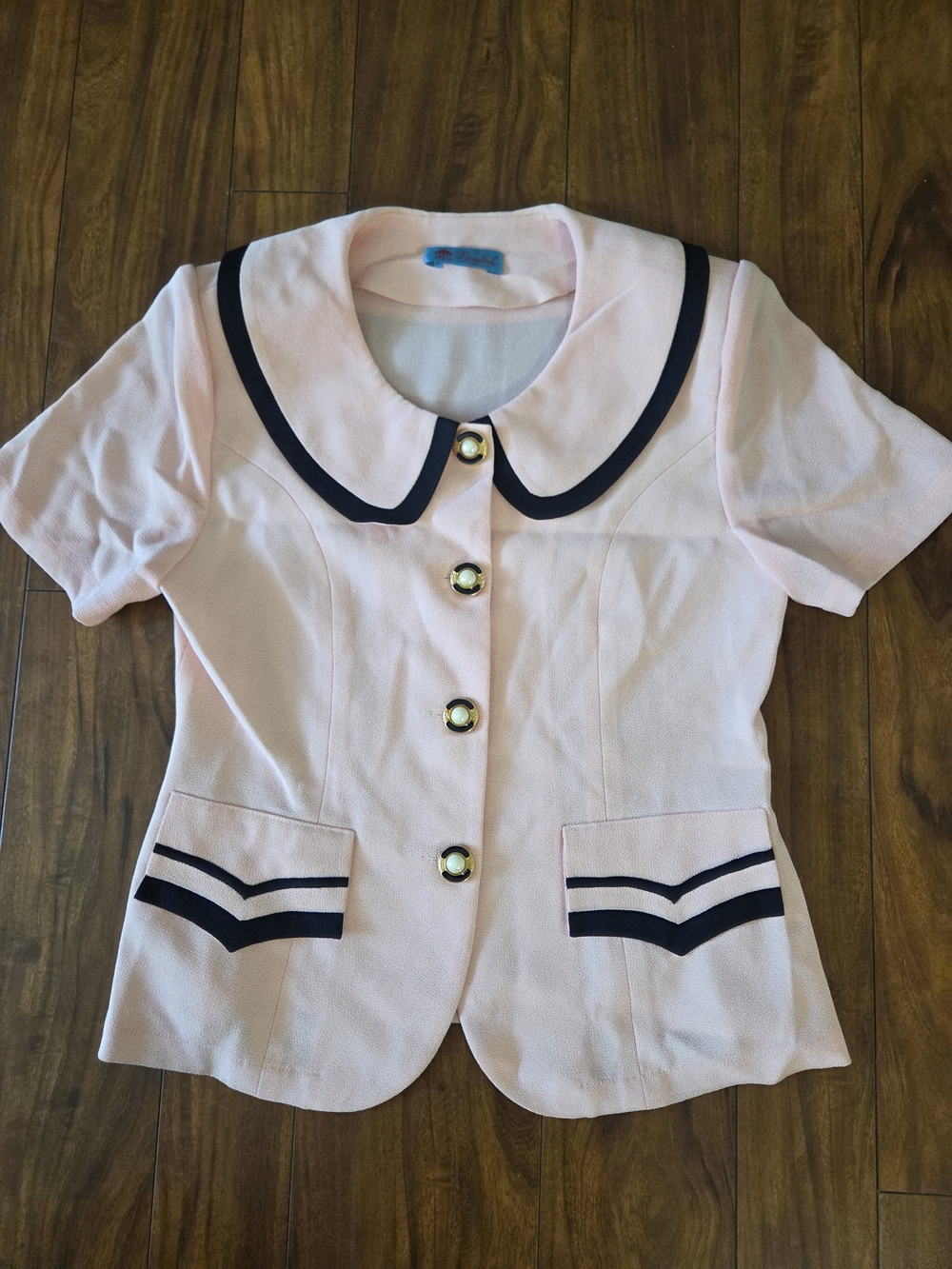 Pink Short Sleeve Blazer with Black Trim Womens